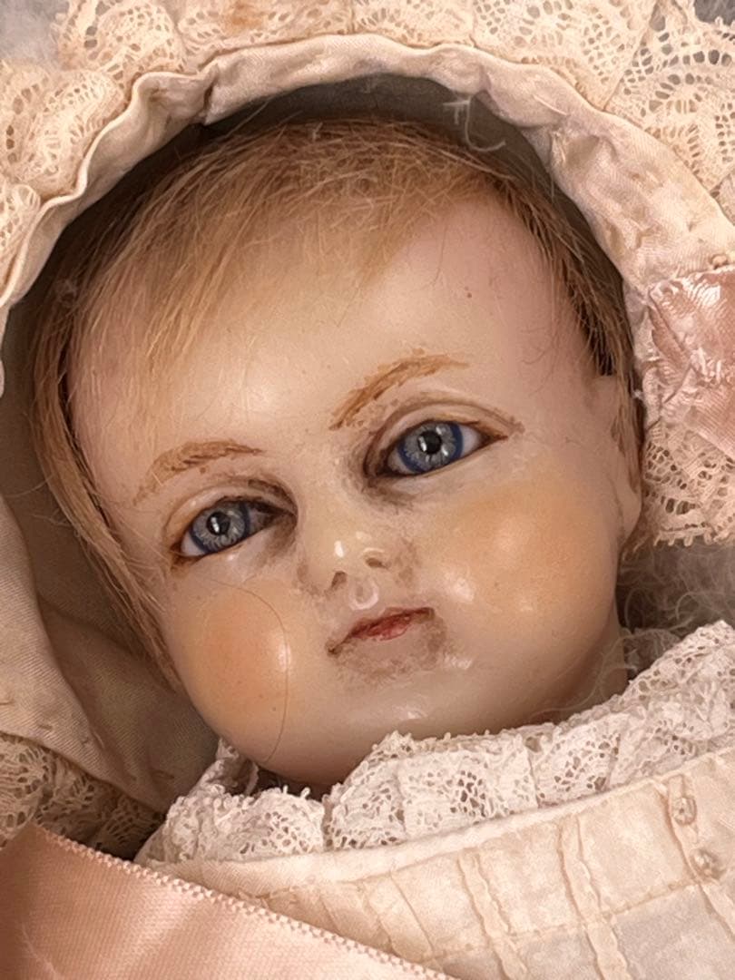 アンティーク英国製 希少ワックスドール 当時物ビスクドールレトロ人形ブロカント