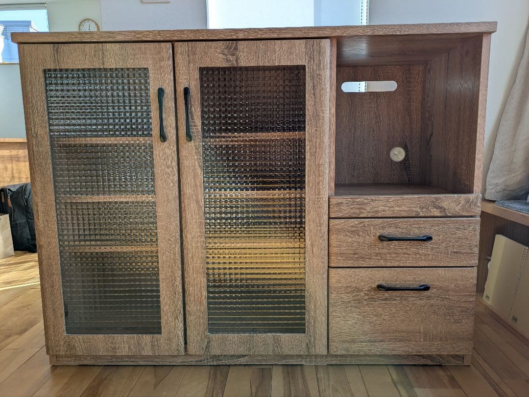 木製キャビネット ガラス扉 収納（ルオカ120KCカウンター）