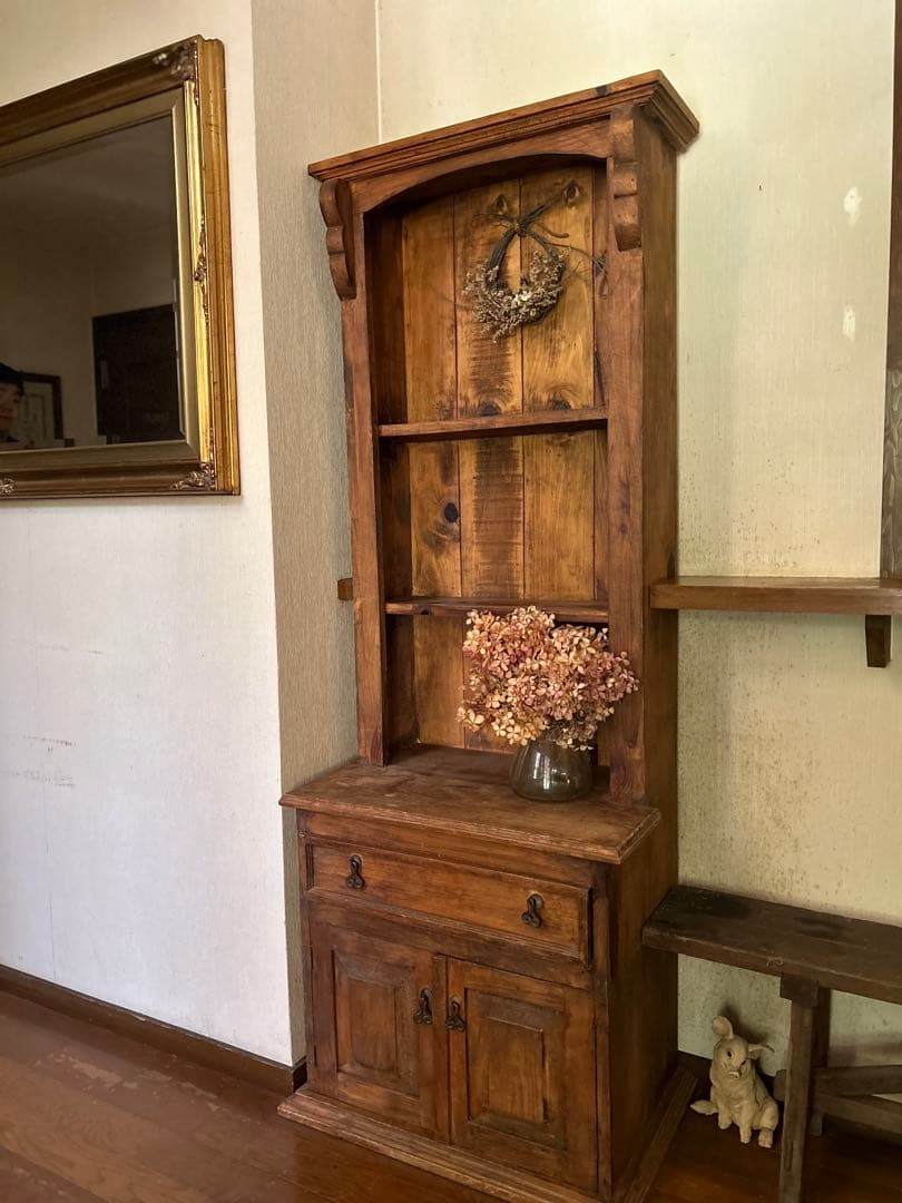 ヨーロッパ　アンティーク剥離家具　無垢 飾り棚 ディスプレイ キャビネット食器棚