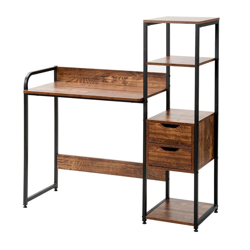 パソコンデスク引き出し付き3段シェルフ付木製 ミシン台書斎机学習机