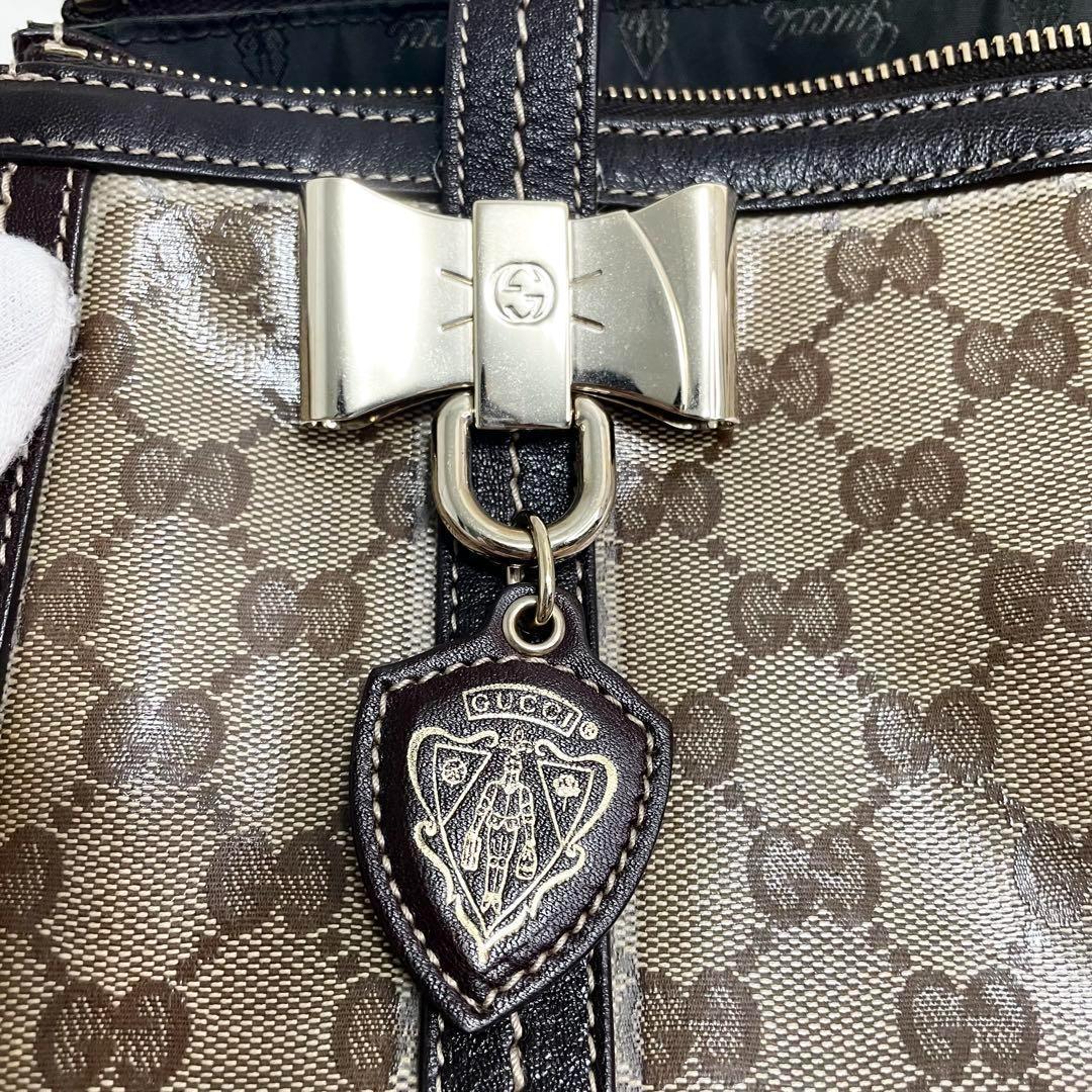 グッチ ドゥケッサ ミニボストン GGクリスタル GG柄 金具 ヒステリア 茶色