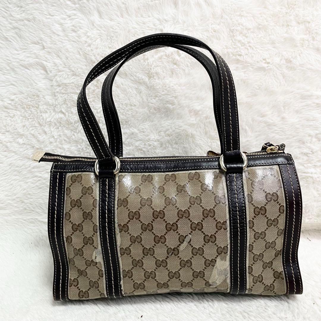 グッチ ドゥケッサ ミニボストン GGクリスタル GG柄 金具 ヒステリア 茶色