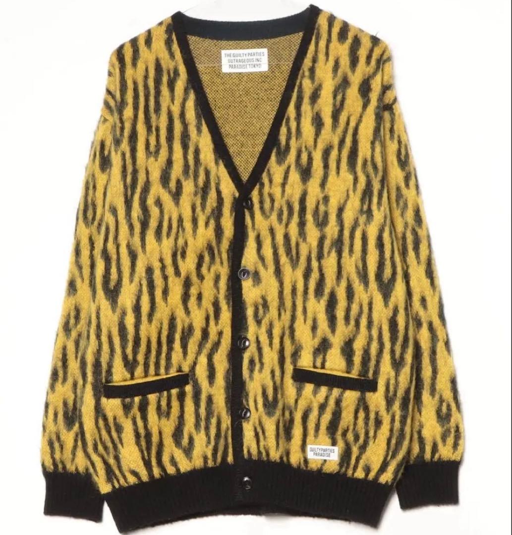 希少　完売品　ワコマリア　モヘア　カーディガン　レオパード　イエロー　Ｍ　メンズ