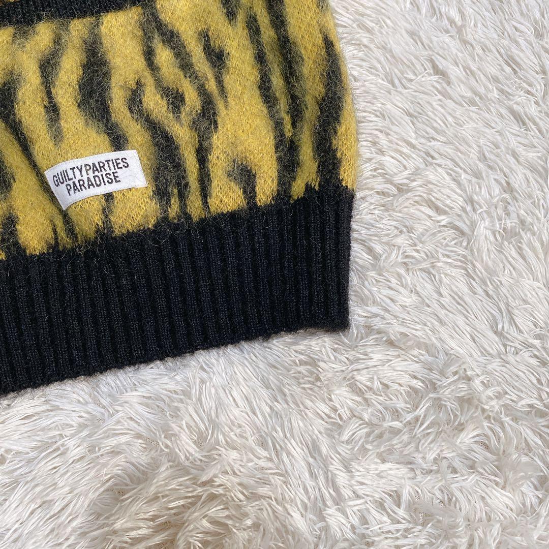 希少　完売品　ワコマリア　モヘア　カーディガン　レオパード　イエロー　Ｍ　メンズ