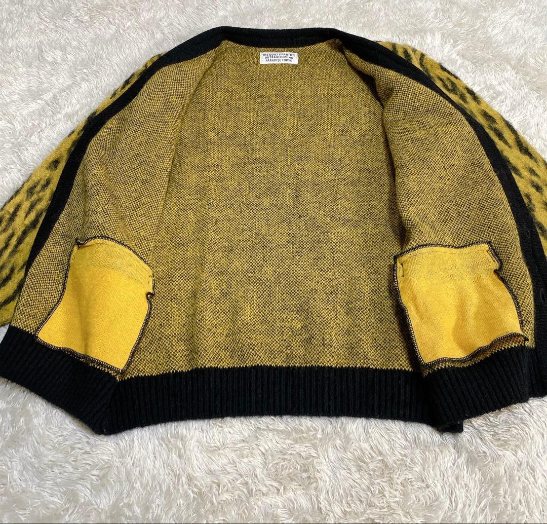 希少　完売品　ワコマリア　モヘア　カーディガン　レオパード　イエロー　Ｍ　メンズ