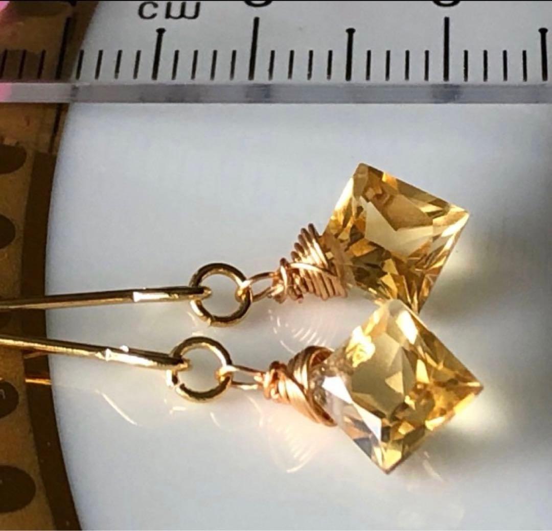 dino13様　天然石☆宝石級シトリンプリンセスのピアス14kgf