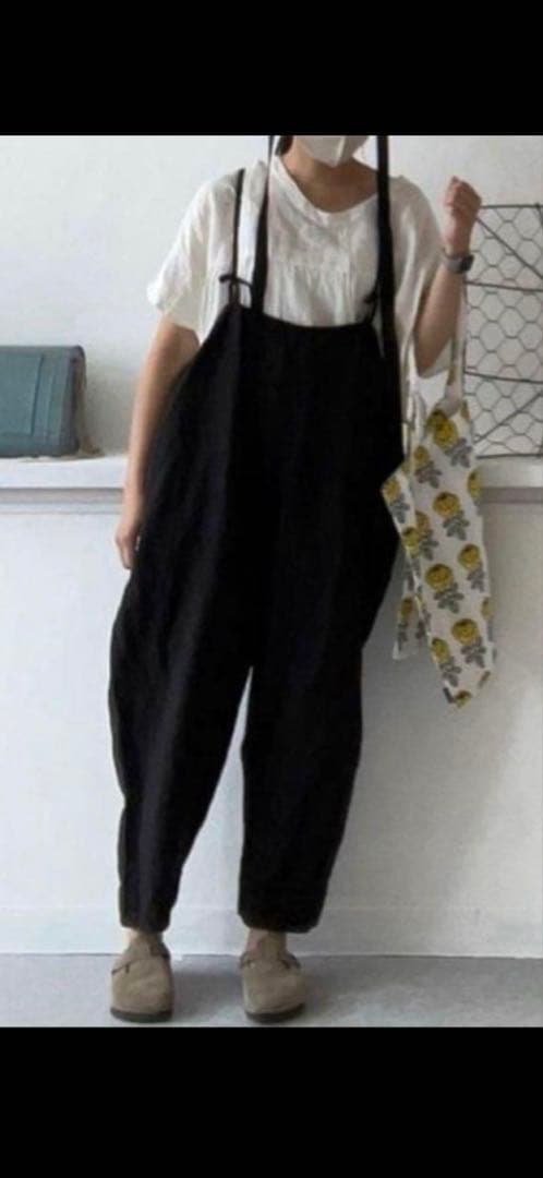 cheer札幌　黒　リネンサロペット　オーバーオール