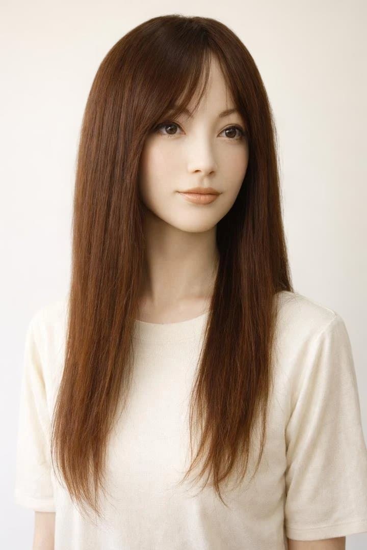 人毛　ウィッグ　中分け人工皮膚付き　ブラウン　スーパーロング　Mサイズ