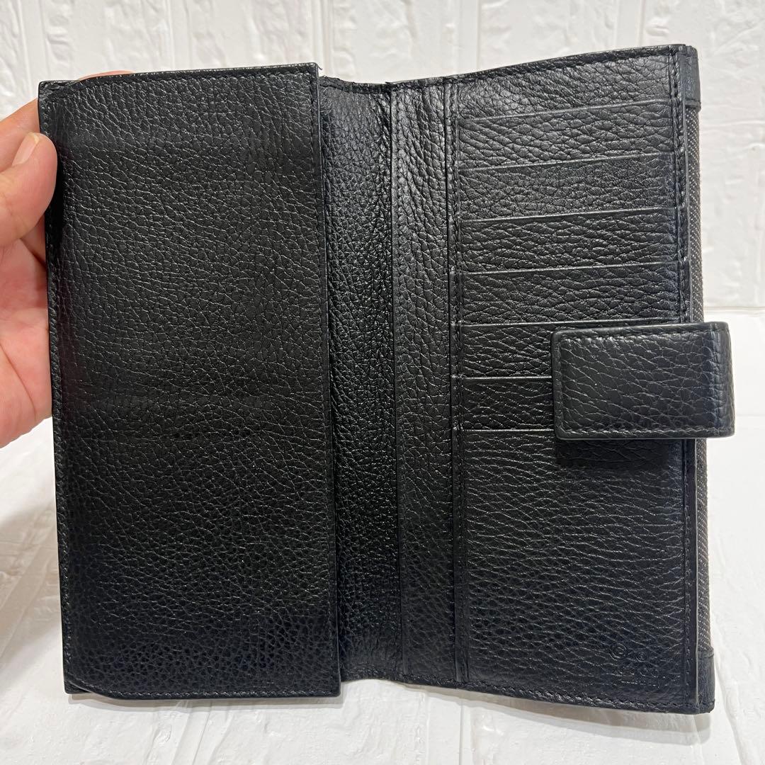 美品✨GUCCI 長財布　GGキャンバス レザー　ブラック　メンズ　Wホック