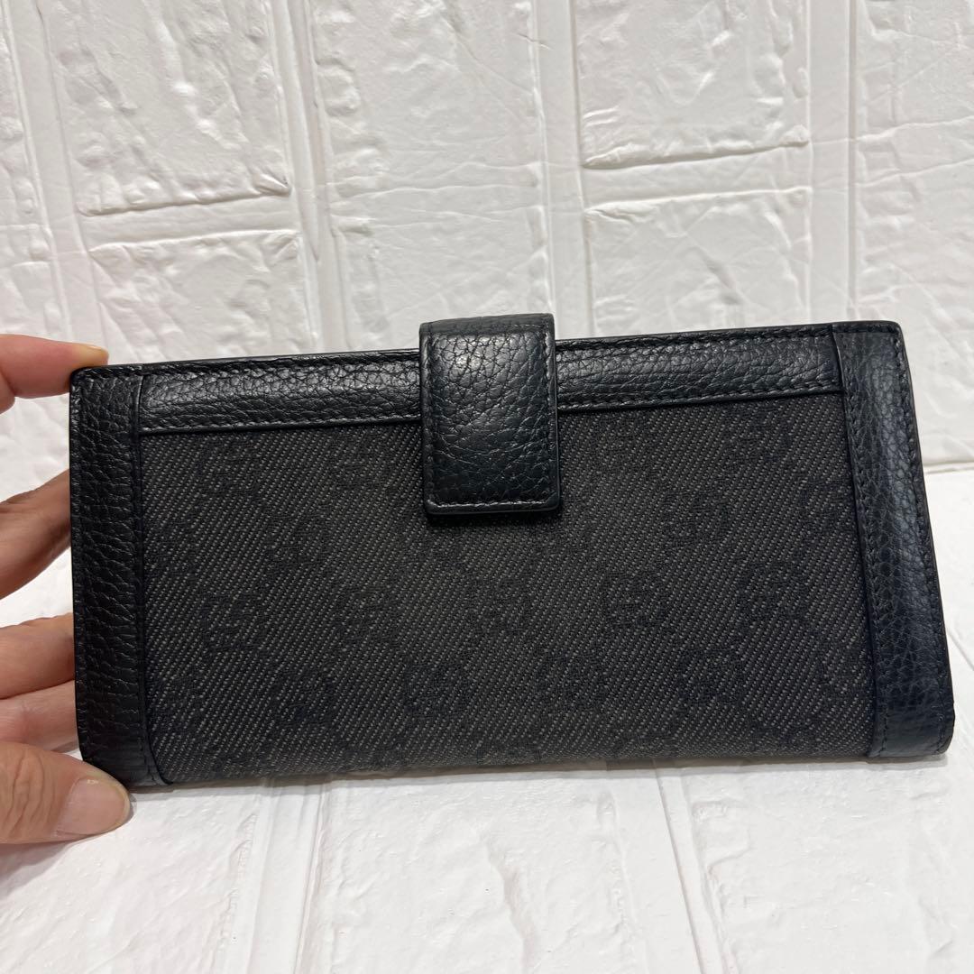 美品✨GUCCI 長財布　GGキャンバス レザー　ブラック　メンズ　Wホック