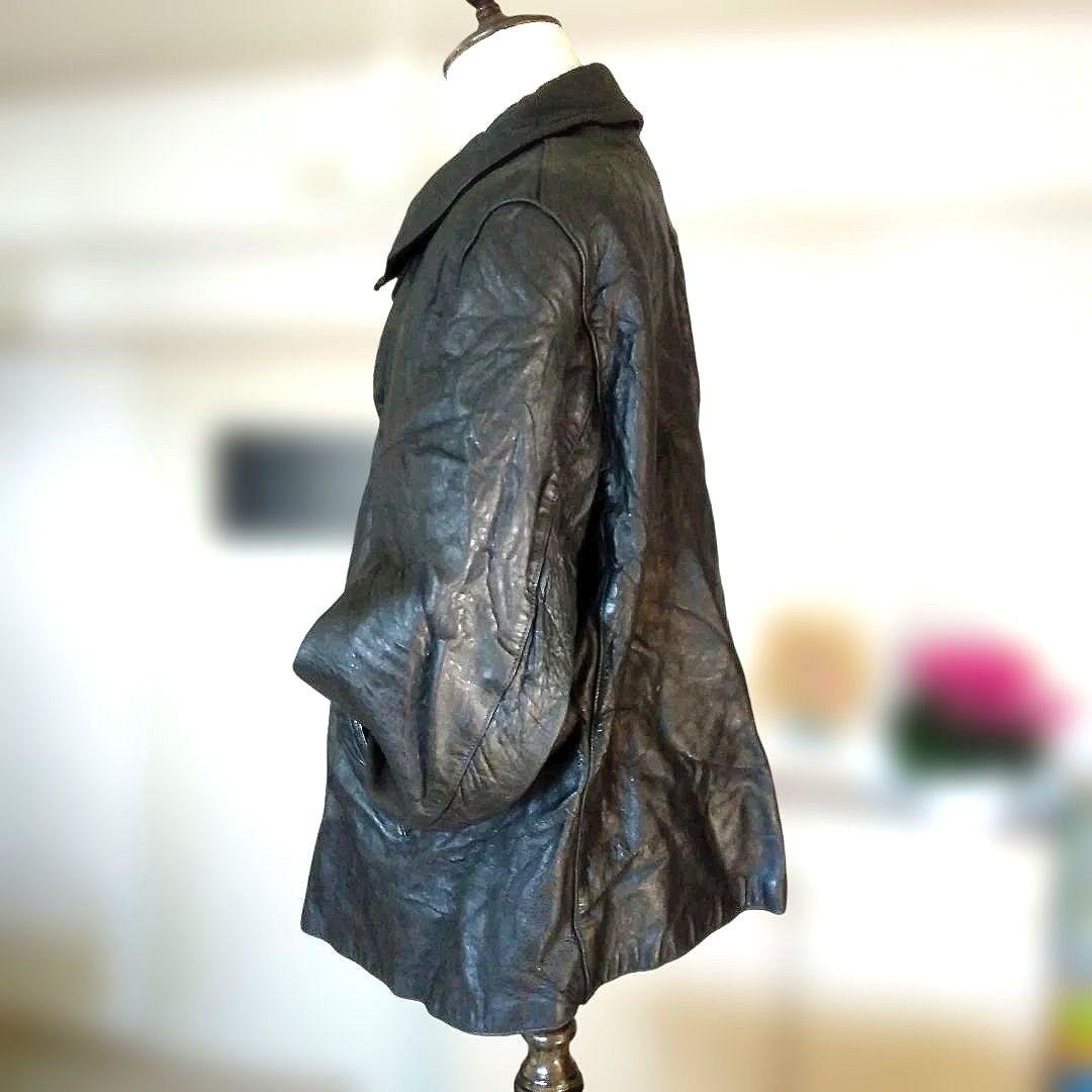 30s Vintage フランス軍 ファイヤーマン レザージャケット カーコート