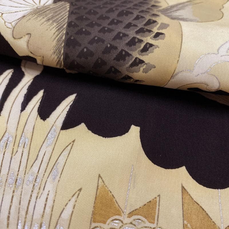 507ab32,楽々衿◎七五三 三歳 男の子セミアンティーク着物&被布 鯉 黒◎