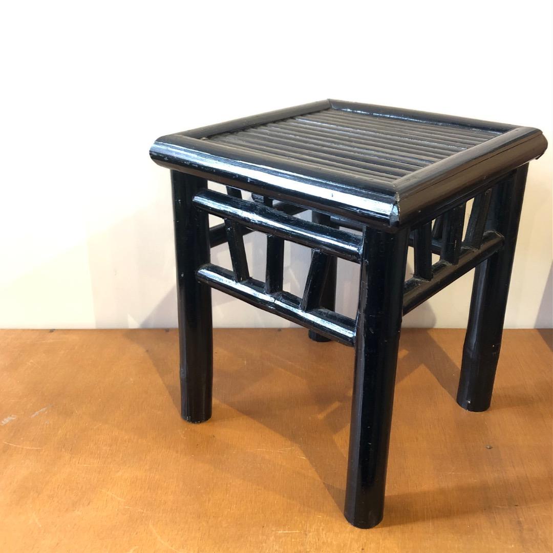 昭和レトロ　黒塗り　バンブー　竹製　飾り台　花台　アンティーク　盆栽　観葉植物