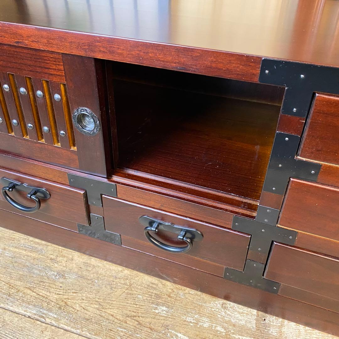 再入荷！民芸家具桐材天然無垢和引き戸付きチェストテレビ台飾り棚収納和箪笥木製