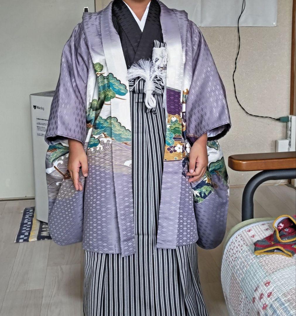 着物セット 鷹兜松 黒縞袴) 七五三 着物 男の子 フルセット 5歳