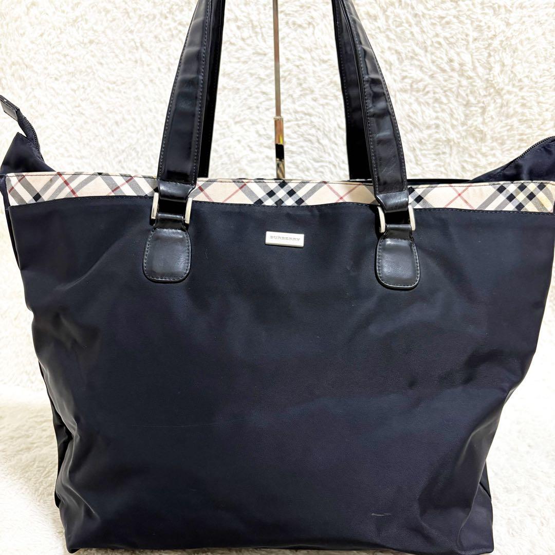 バーバリー　ノバチェック　トートバッグ　マザーズバッグ　黒　大容量　肩掛け