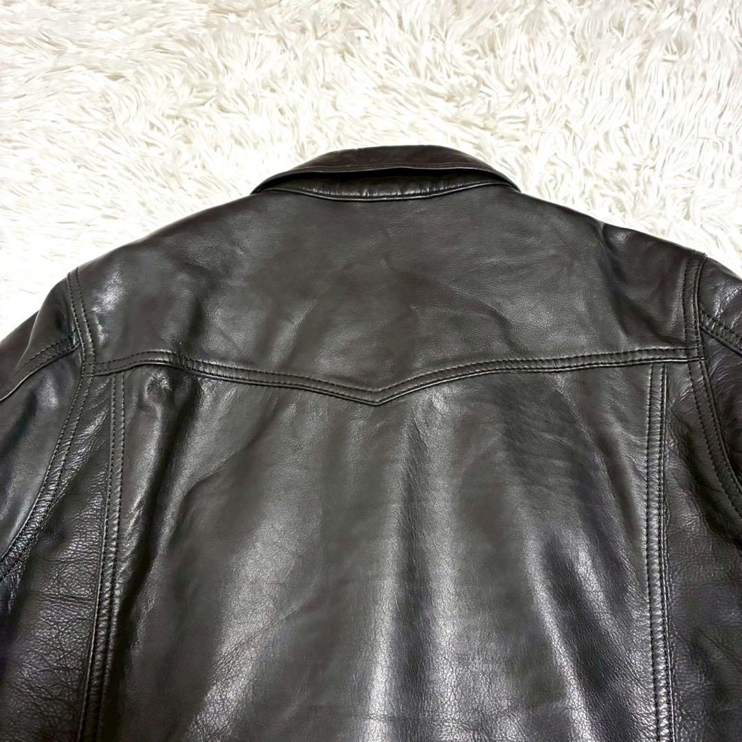 L相当⭐️glamb トラッカージャケット　カウレザー　光沢感　ブラック　3