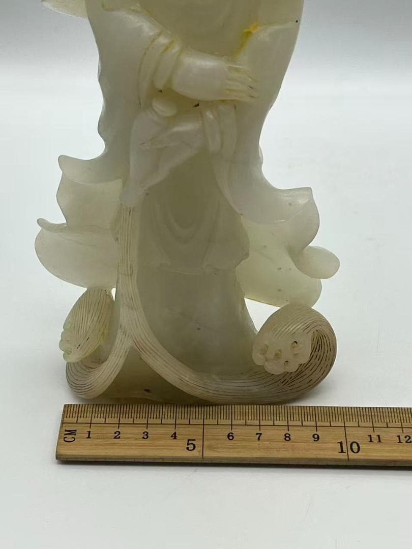 清乾隆時代 和田白玉観音　白和田玉彫り　仏教用品　仏像　唐物(A-96)