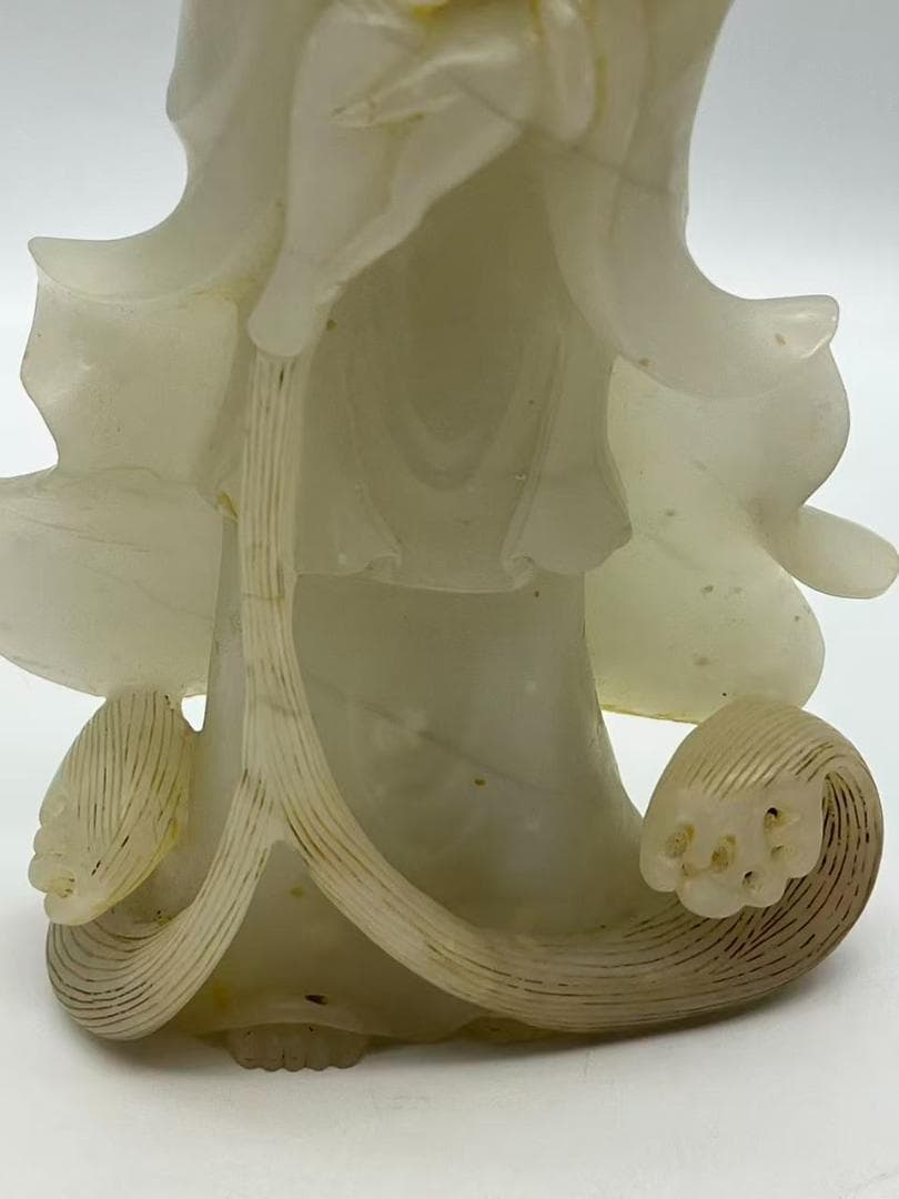 清乾隆時代 和田白玉観音　白和田玉彫り　仏教用品　仏像　唐物(A-96)