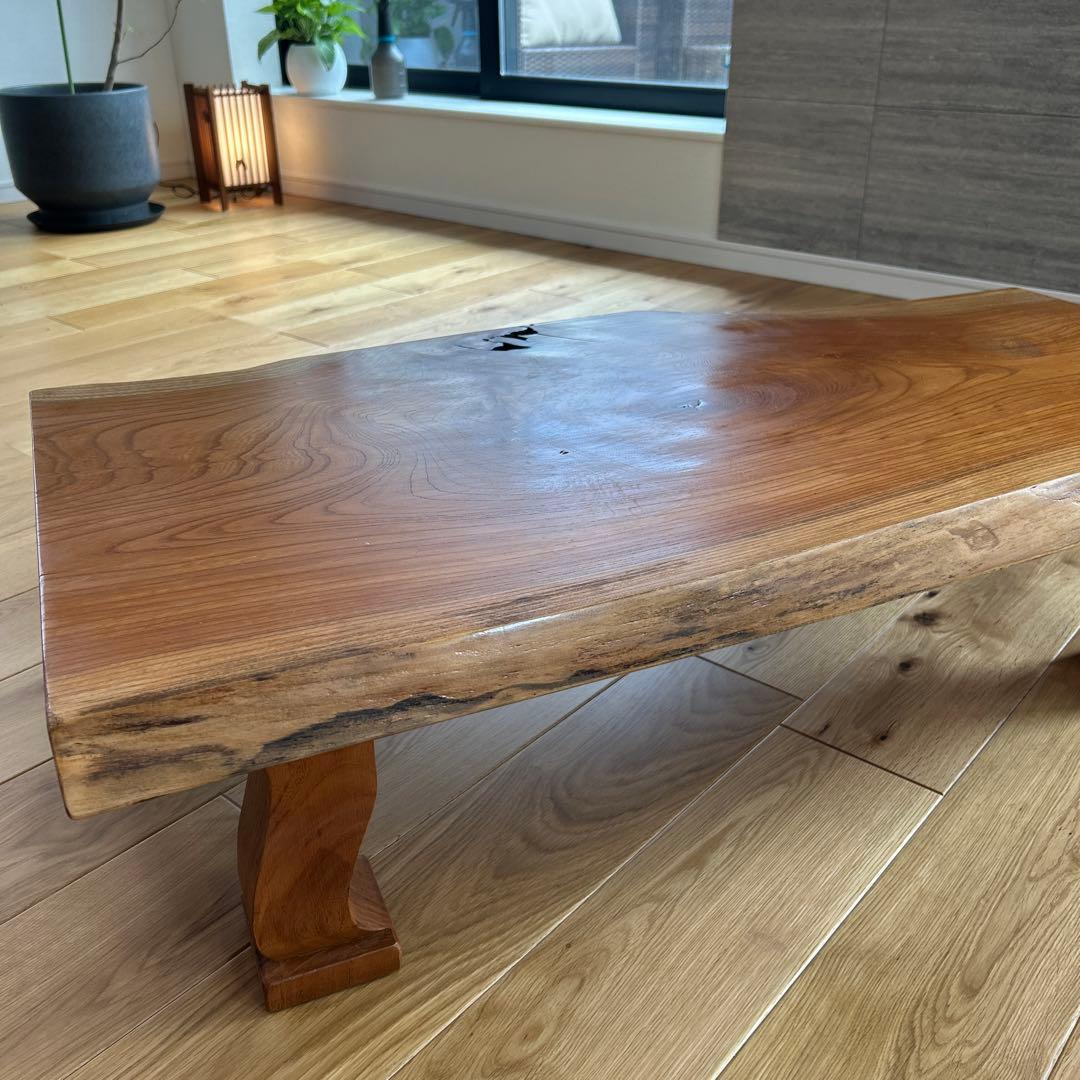 一枚板　和風天然木 総欅造 ローテーブル 座卓 昭和後期　古民家家具