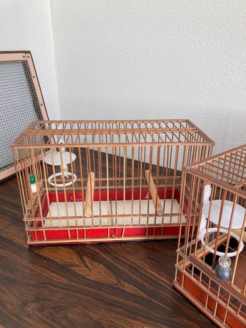 竹細工　めじろ　鳥かご　4個　木製天然木　寝かせ箱　セット