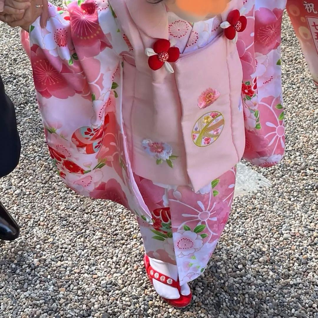 美品　七五三　着物　女の子　花柄　3歳　ピンク　 被布セット