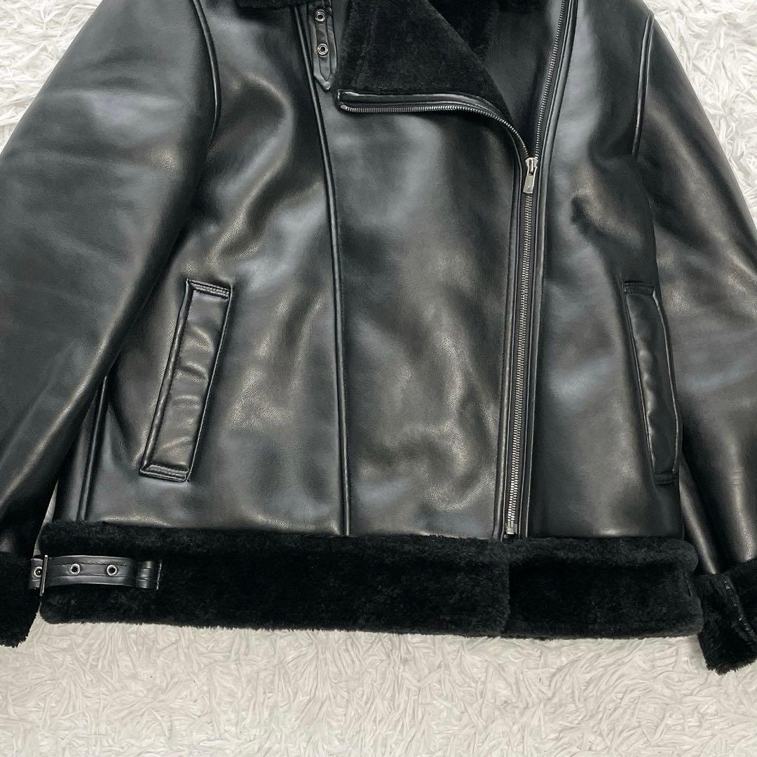 極美品✨大きいサイズ6✨ICB ボアレザージャケット フェイクレザー ブラック