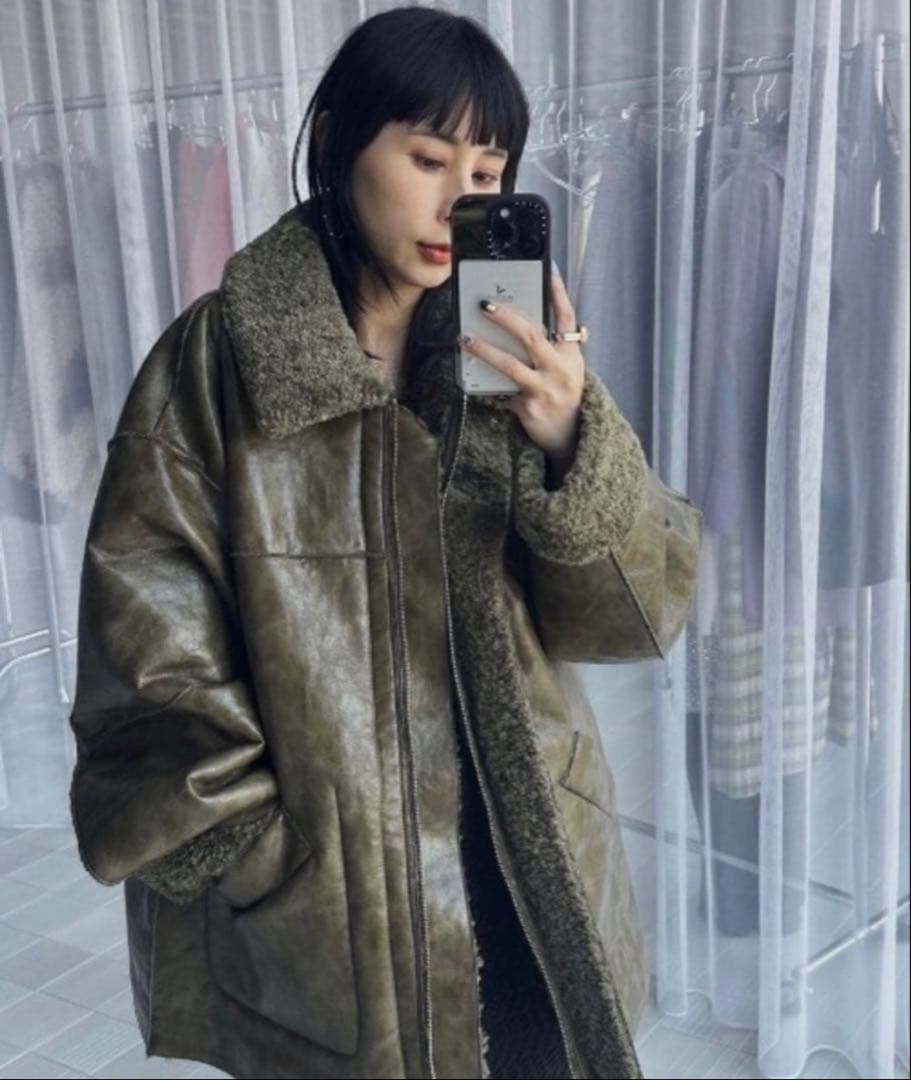 Ameri ムートン風ボアジャケット Mサイズ カーキ