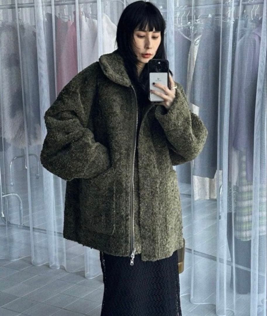 Ameri ムートン風ボアジャケット Mサイズ カーキ