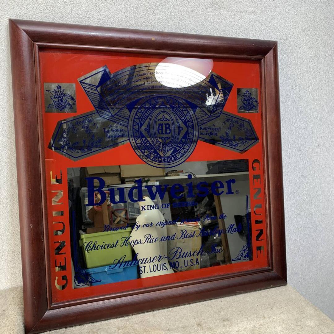 Budweiser　バドワイザー　大型　パブミラー　壁掛け　鏡　木枠XZ3921