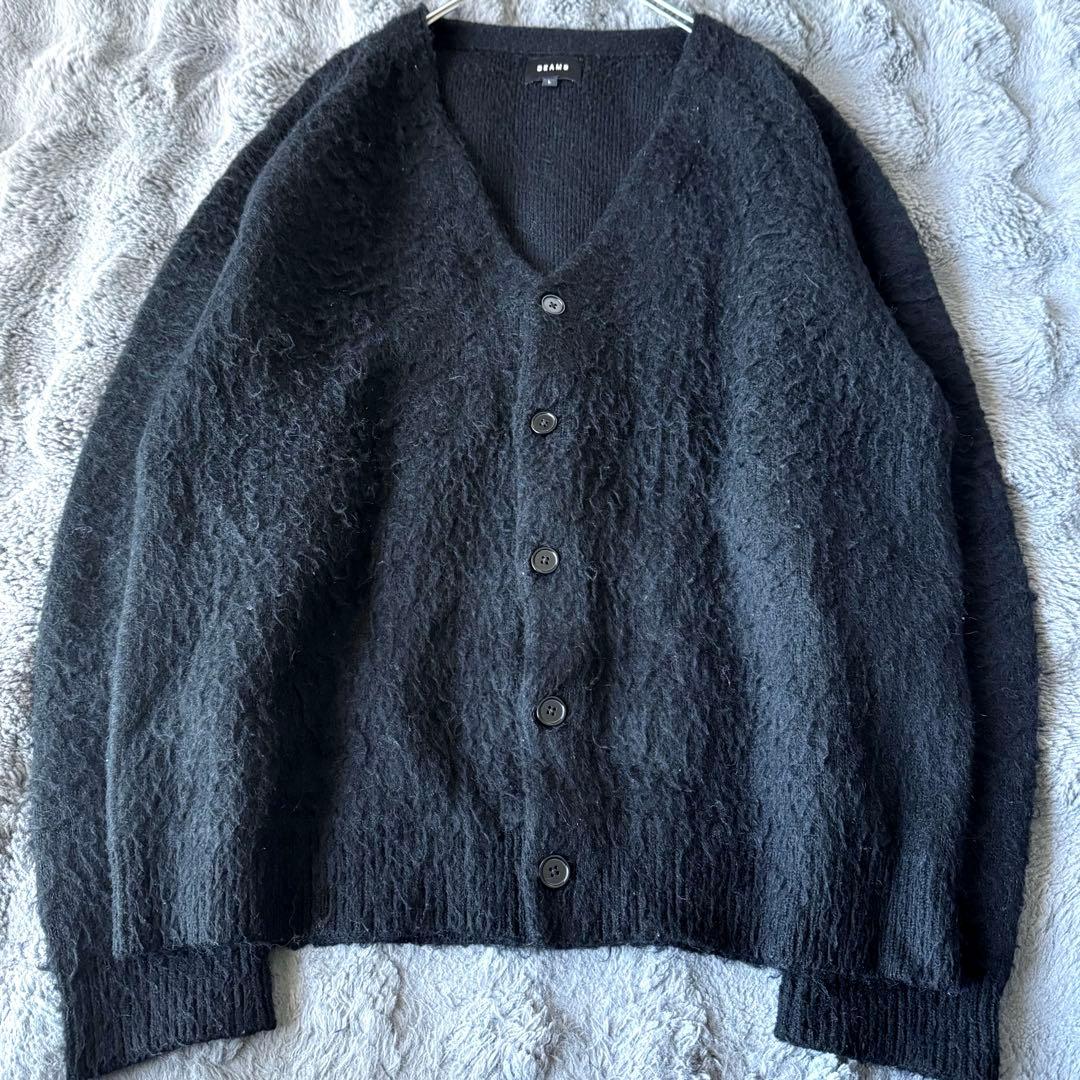BEAMS モヘヤ混 シャギーニットカーディガン Lサイズ ブラック ビームス