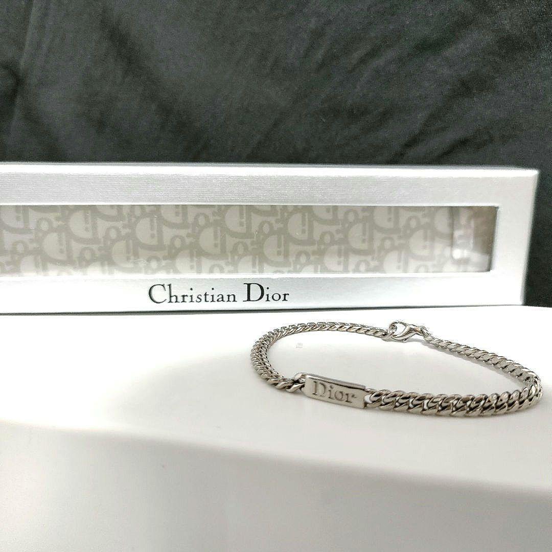 美品ChristianDiorクリスチャンディオールIDプレートロゴシルバー喜平