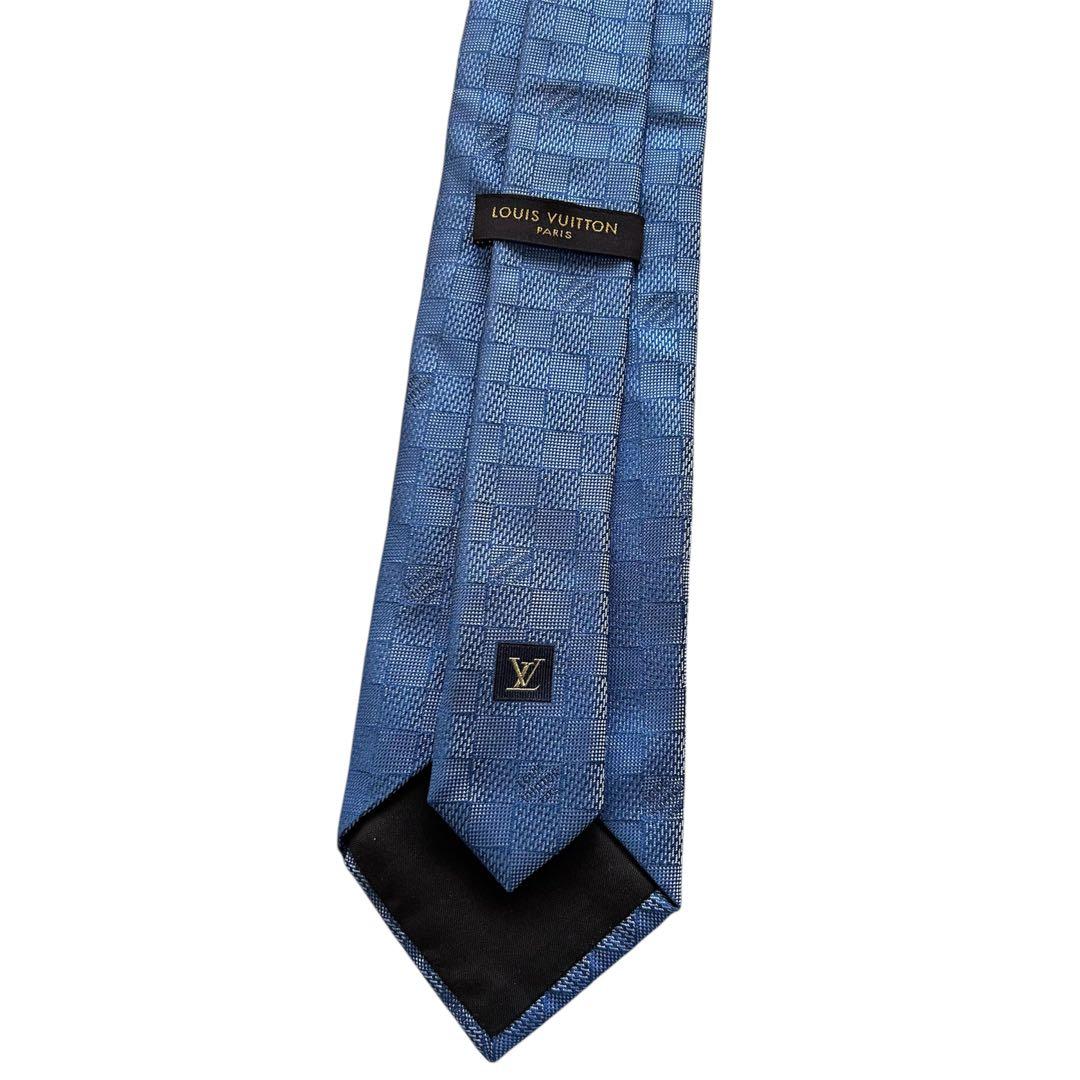 極美品　Louis Vuitton ダミエクラシック　ブルー　　ネクタイ　肉厚