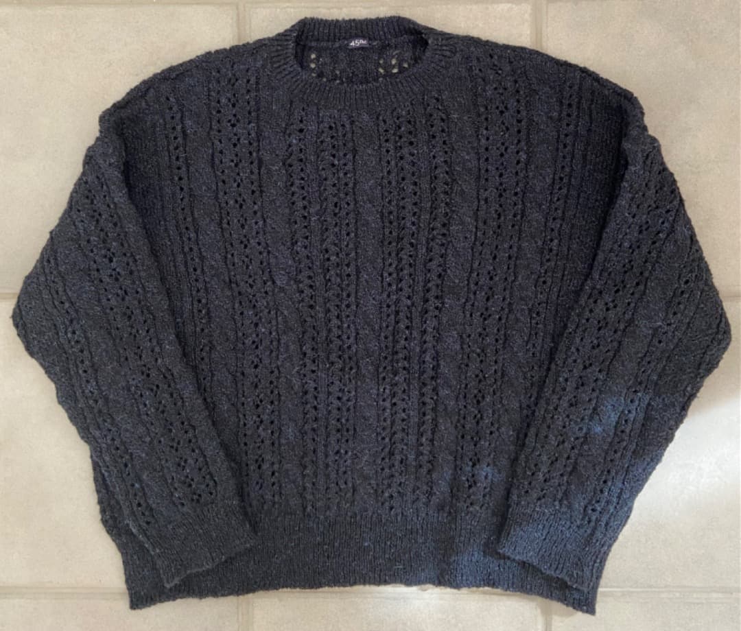 45R シェットランドのケーブルレースセーター