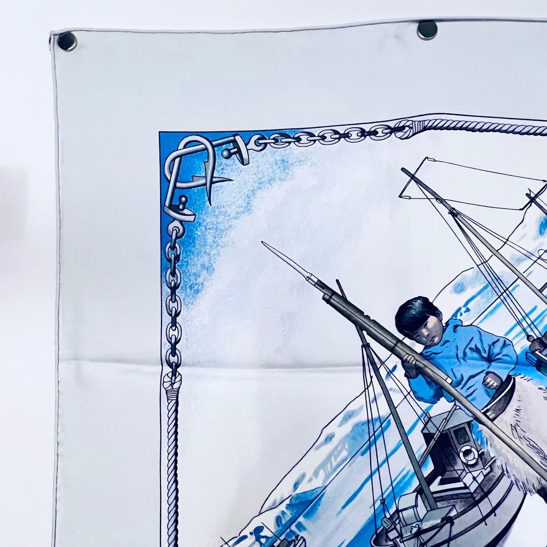 美品✨　エルメス　グリーンランド シルクスカーフ　カレ90 水色