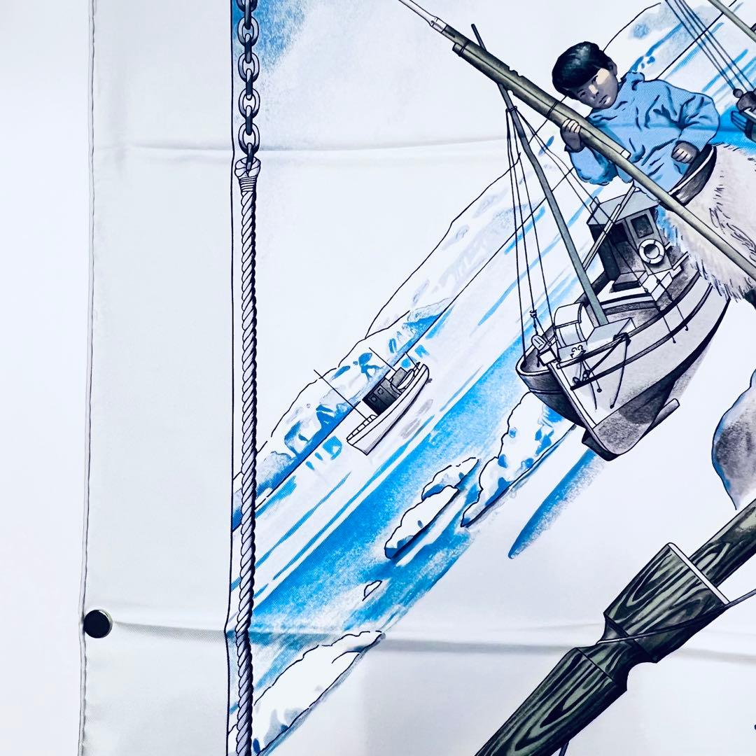 美品✨　エルメス　グリーンランド シルクスカーフ　カレ90 水色