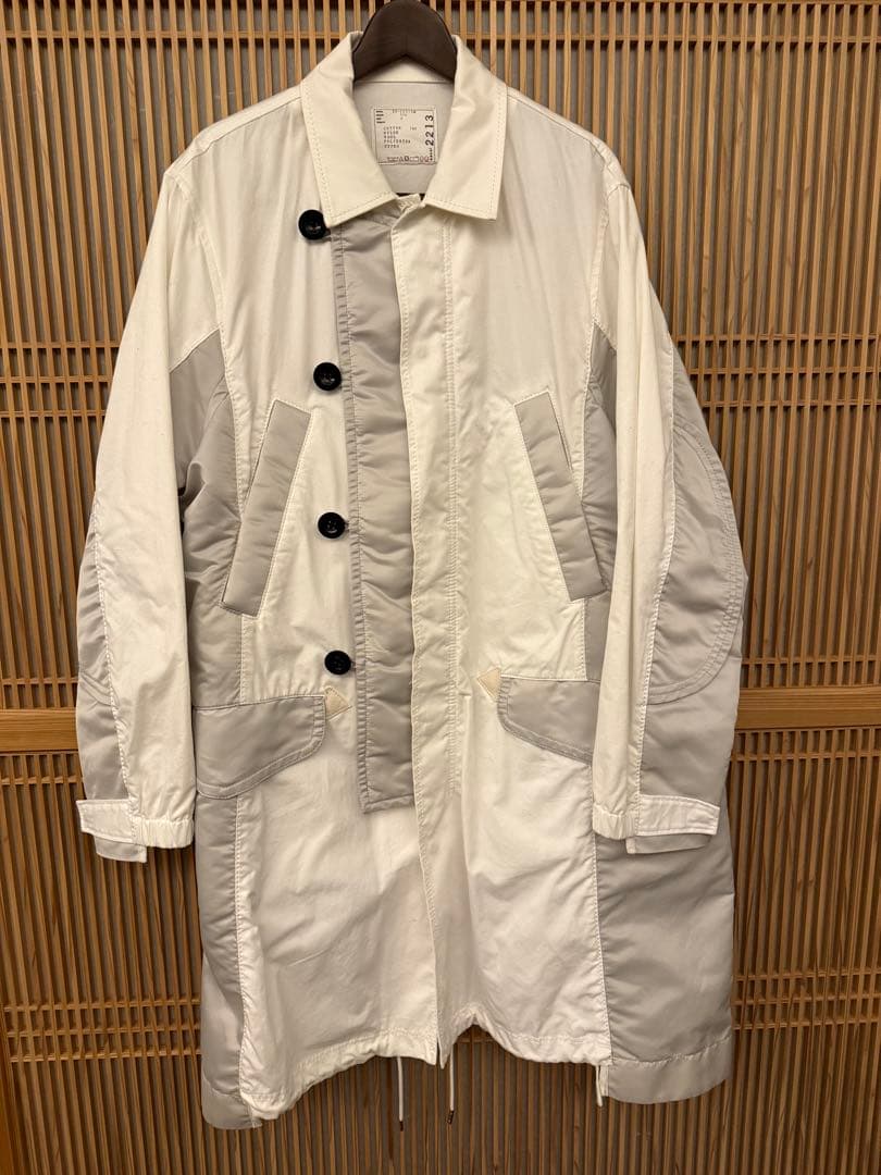 sacai メンズ　ホワイト・グレー ステンカラーコート