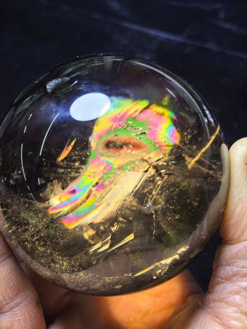 天然石 虹あり　スモーキークォーツのスフィア　丸玉YY996G.296