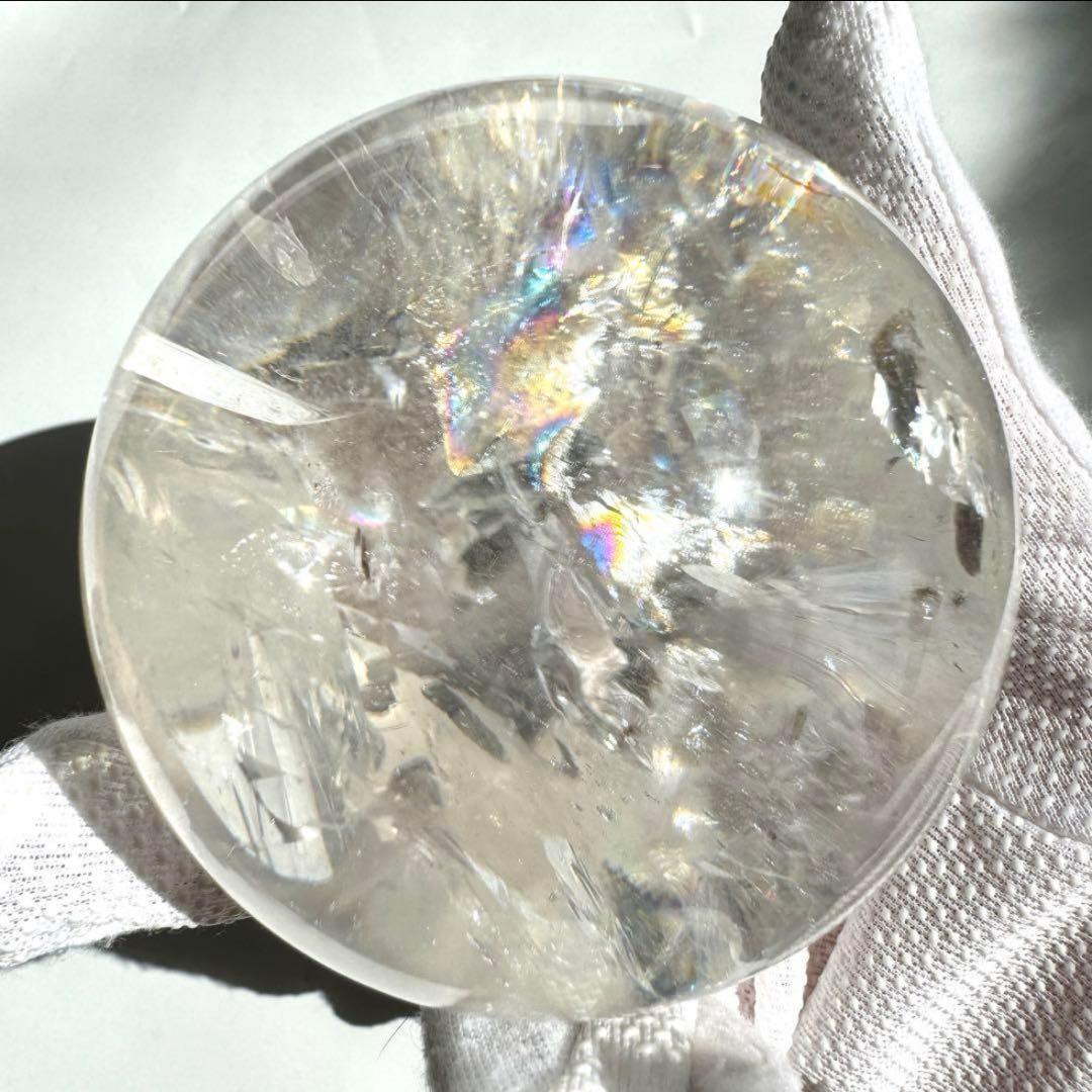 綺麗 虹入り ヒマラヤレインボー 水晶 丸玉 77.1mm ポーチ付き