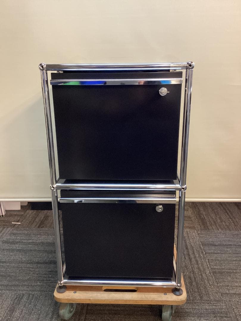 鍵付き　USMハラー　デスクワゴン　２段　ブラック　脇机　袖机