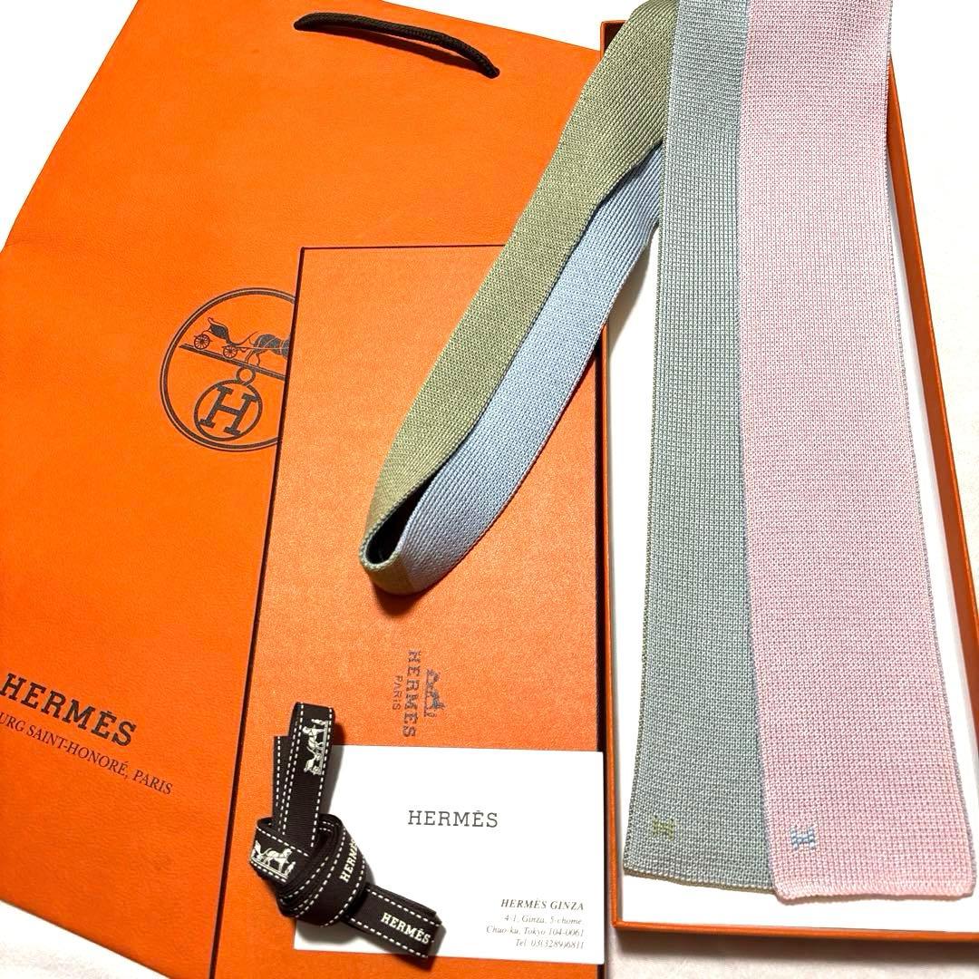究極美品　エルメス　ネクタイ　4way リバーシブル　キャトルタン　箱付　袋付