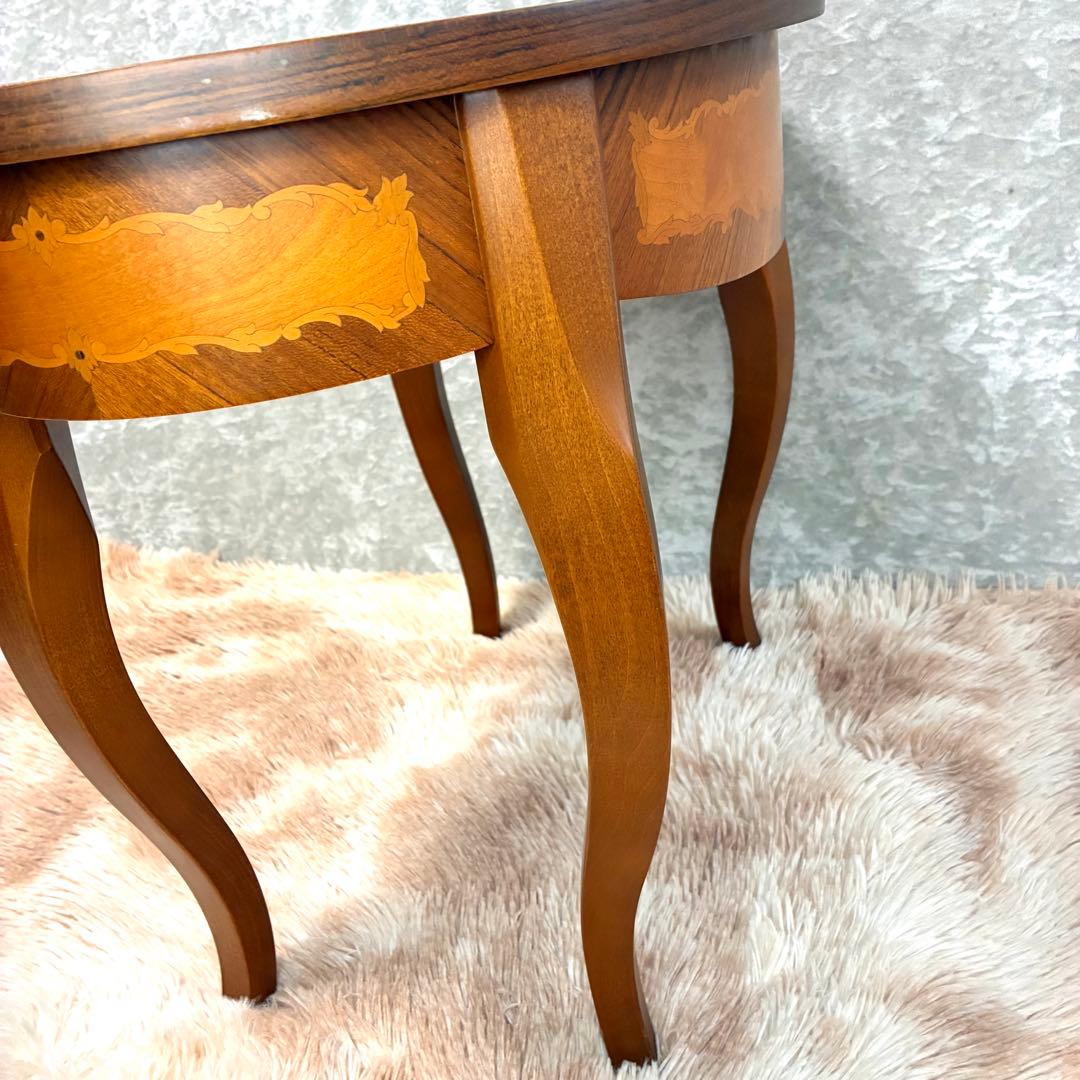 イタリア製 アンティーク調 象嵌風 サイドテーブル コーヒーテーブル ネコ脚