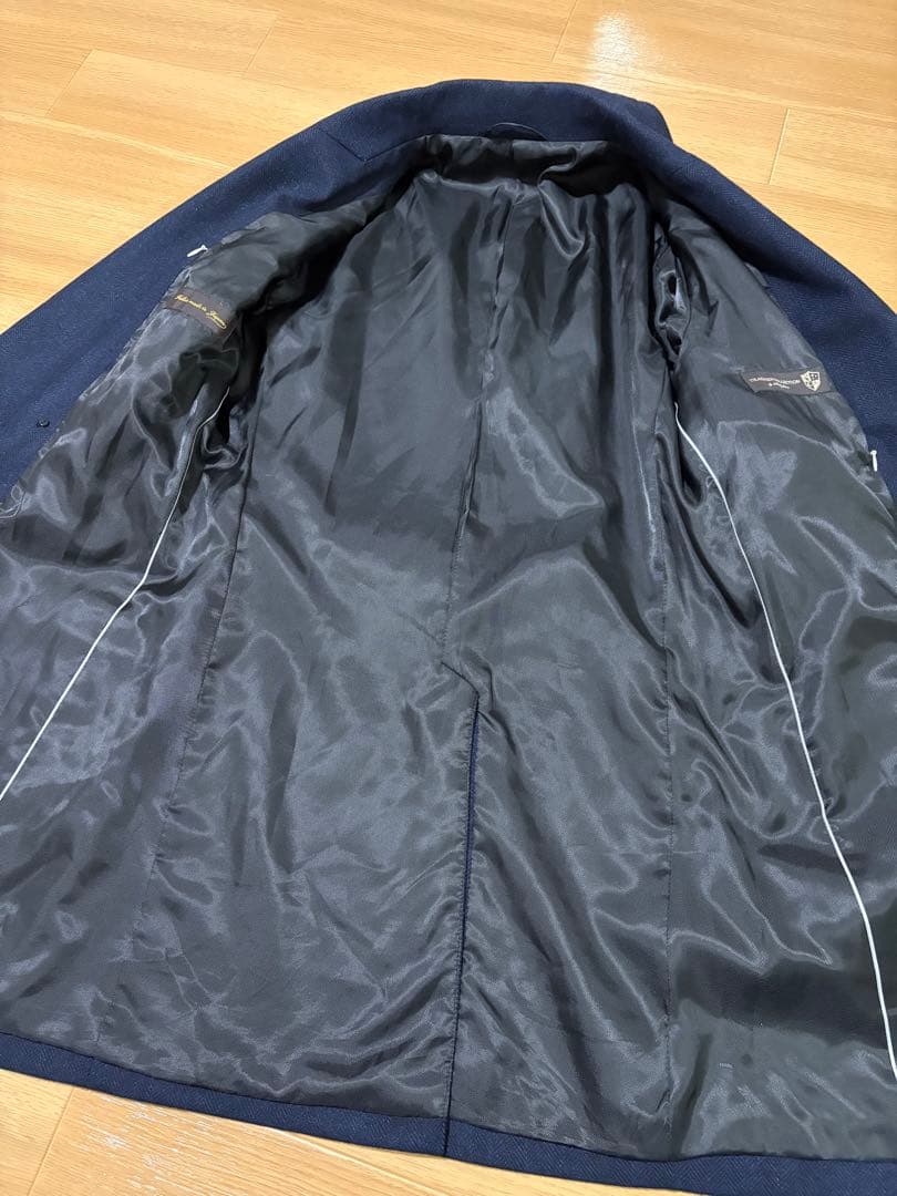 未使用　トラッドメンコレクション　ウールツイード　ヘリンボーン　ポロコート　L