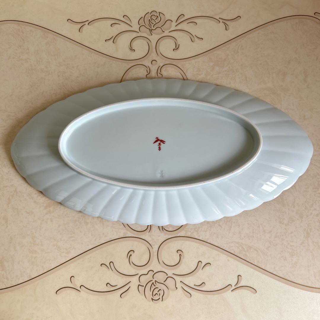 有田焼　賞美堂　其泉窯　君子文　大皿　金彩　楕円皿　盛皿　菊割皿　古伊万里　色絵