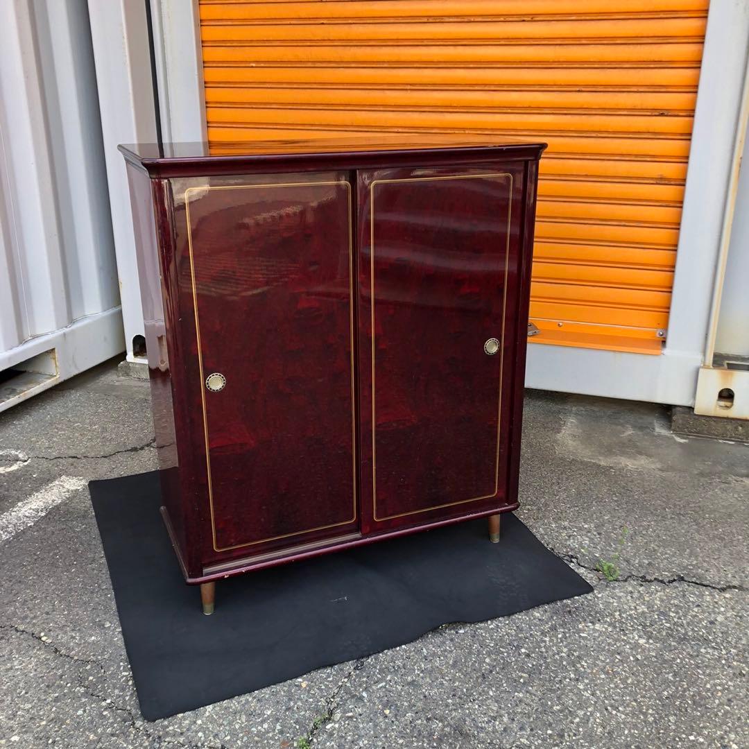 アンティーク　マホガニー　下駄箱　ワインレッド木製収納キャビネット