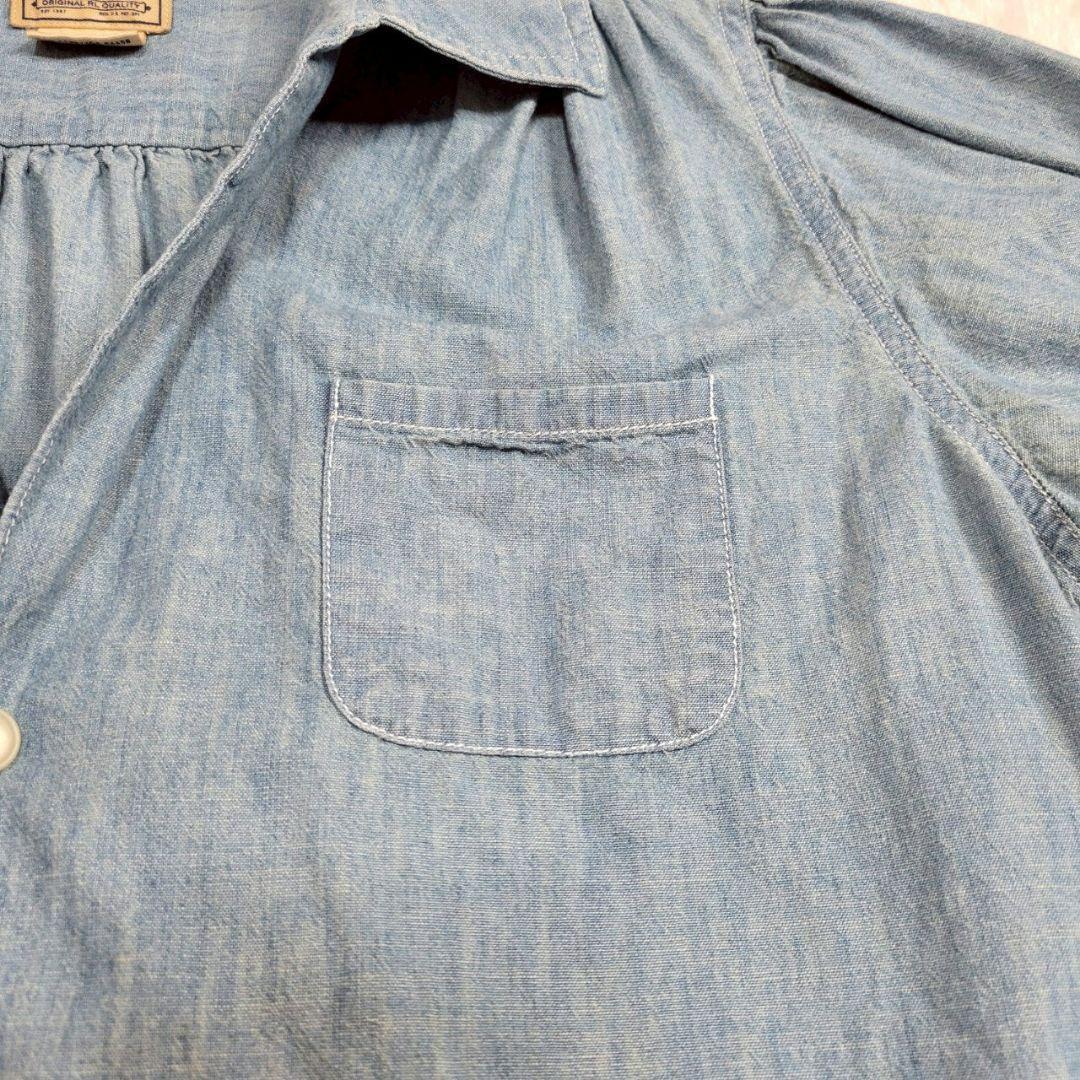 ポロラルフローレン パフスリーブウォッシャブルデニムシャツ 刺繍ロゴ