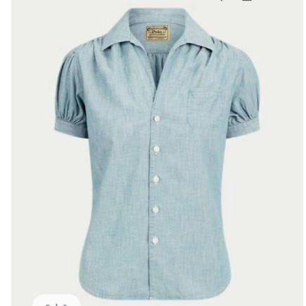 ポロラルフローレン パフスリーブウォッシャブルデニムシャツ 刺繍ロゴ