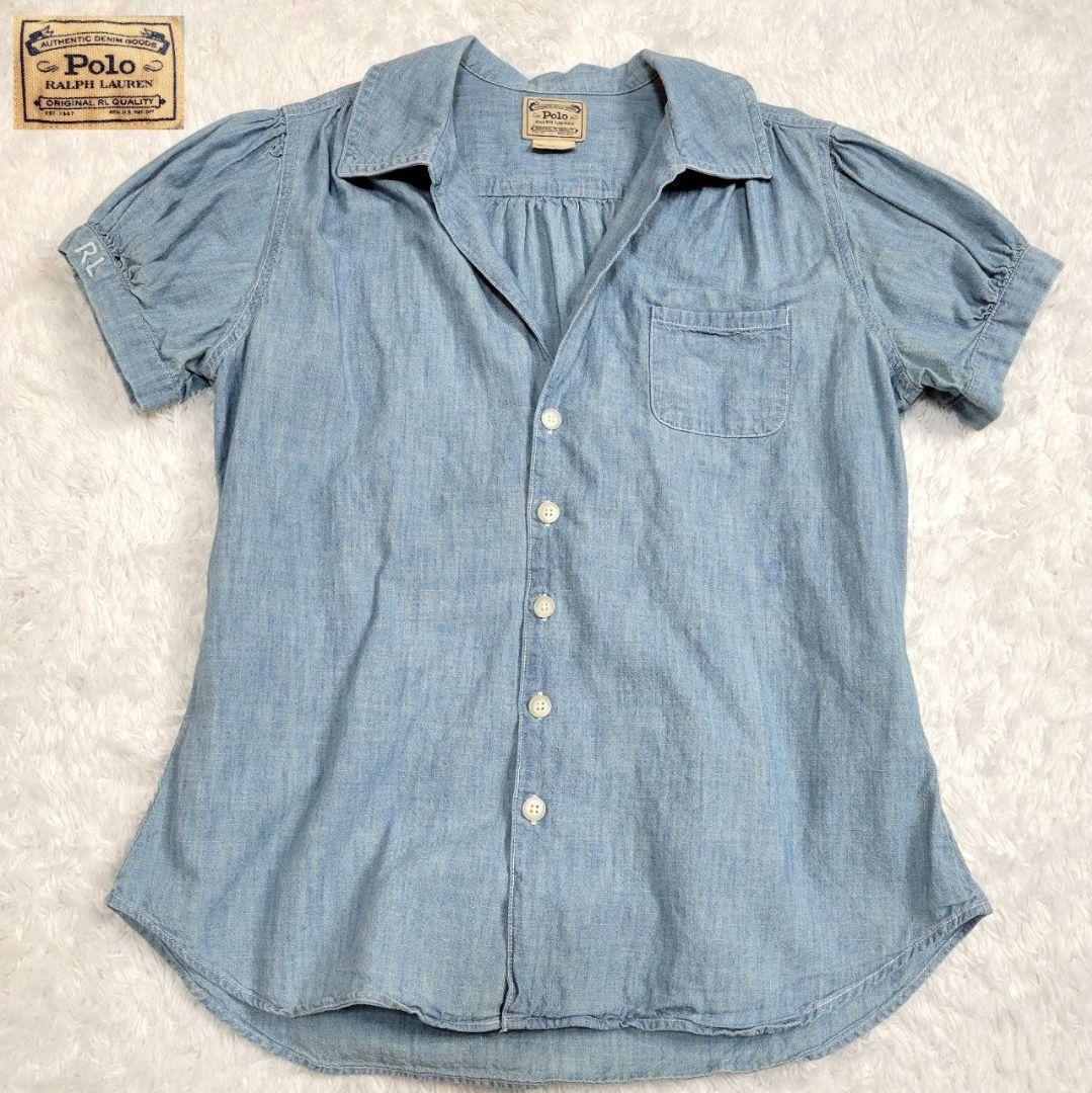 ポロラルフローレン パフスリーブウォッシャブルデニムシャツ 刺繍ロゴ