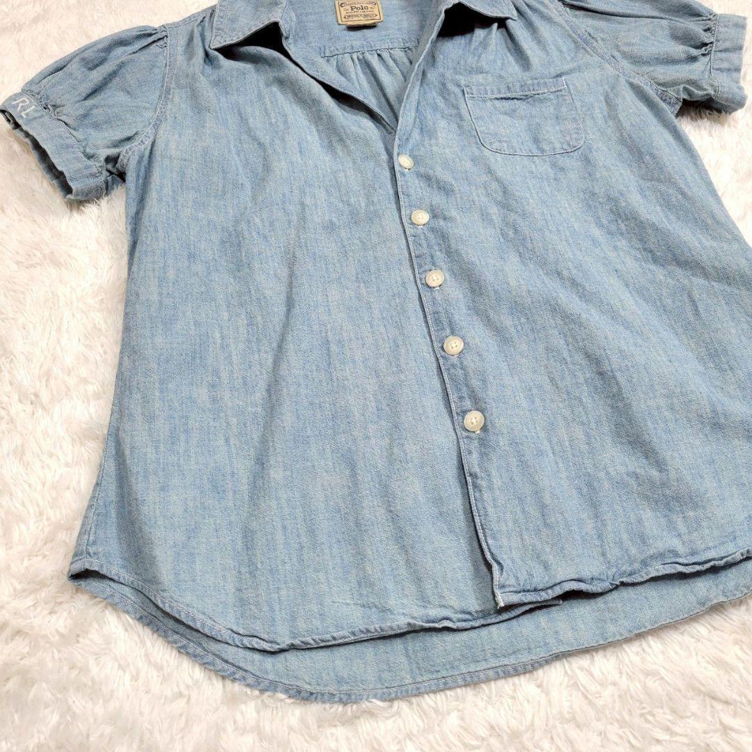 ポロラルフローレン パフスリーブウォッシャブルデニムシャツ 刺繍ロゴ