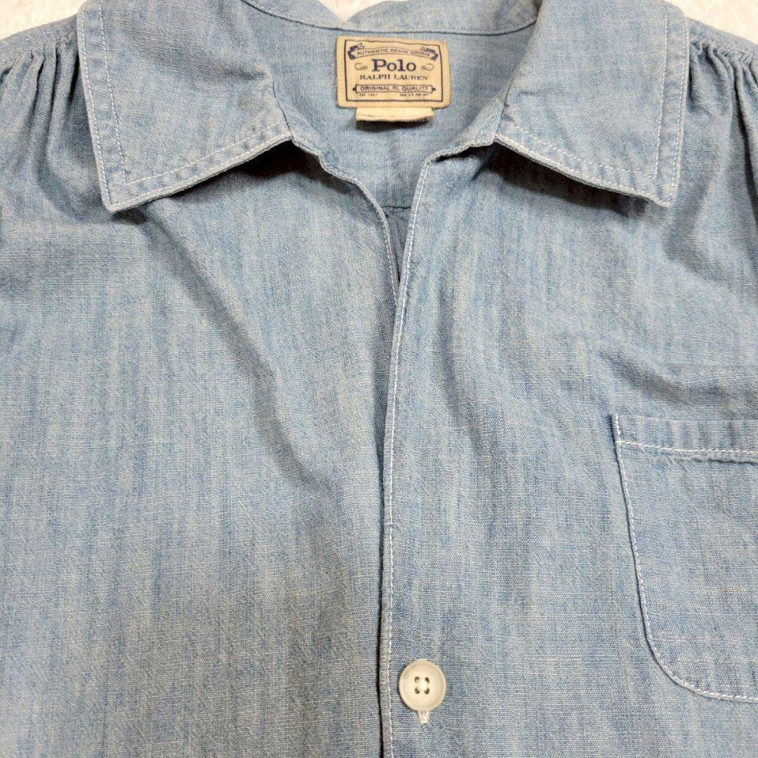 ポロラルフローレン パフスリーブウォッシャブルデニムシャツ 刺繍ロゴ